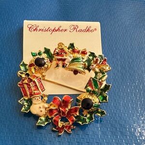 Christopher Radko Christmas Wreath Brooch